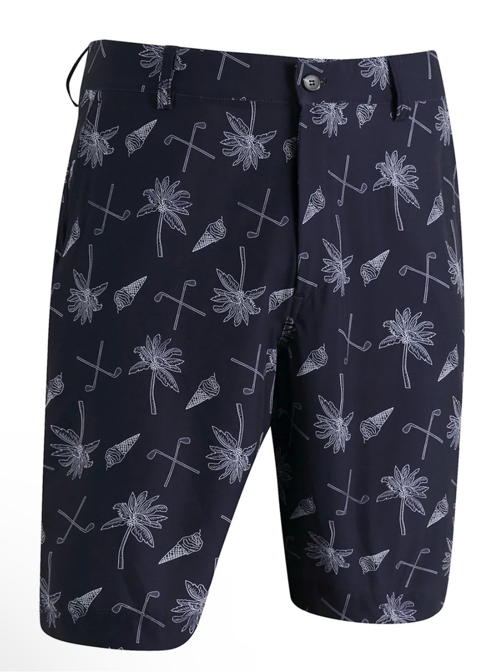 Maelreg Men’s Golf Shorts - Size 32 Navy Blue Hawaii Palm Tree 10" Shorts